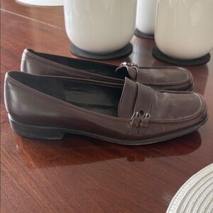 Via Spiga Brown Leather Bit-Trim Slip-On Loafers